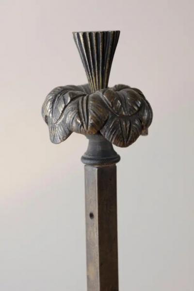 French 1850s Napol on III Green Painted T le Table Lamp with Garland Motifs