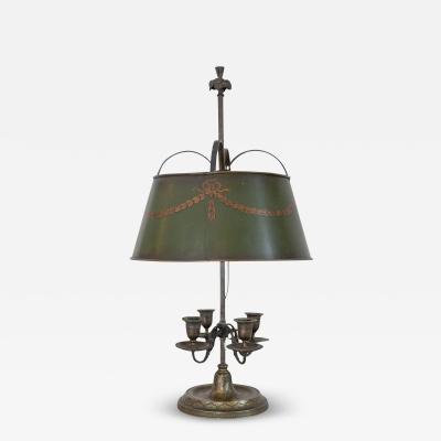 French 1850s Napol on III Green Painted T le Table Lamp with Garland Motifs