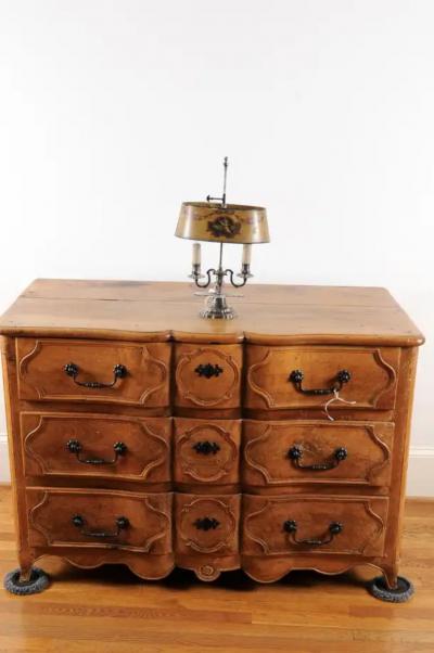 French 1850s Napol on III Painted T le Two Light Lamp with Cherub and Roses