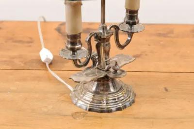 French 1850s Napol on III Painted T le Two Light Lamp with Cherub and Roses