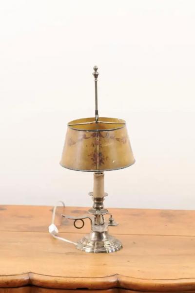 French 1850s Napol on III Painted T le Two Light Lamp with Cherub and Roses