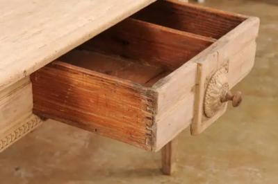 French 1850s Napol on III Period Center Table with Carved Motifs and Drawer