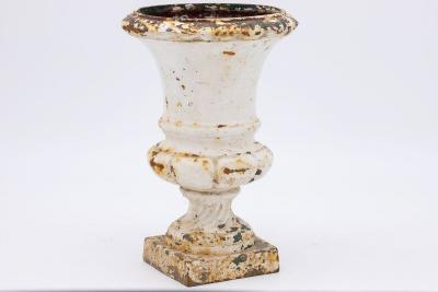 French 1860 Pair of White Painted Cast Iron Urns