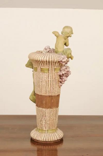 French 1860s Napol on III Painted Terracotta Vase with Playful Cherubs and Roses