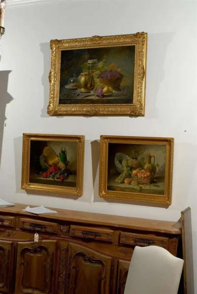 French 1860s Still Life Painting by Ag norie Monique Laurenceau in Gilt Frame