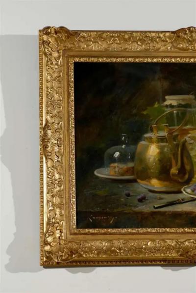 French 1860s Still Life Painting by Ag norie Monique Laurenceau in Gilt Frame