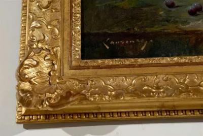 French 1860s Still Life Painting by Ag norie Monique Laurenceau in Gilt Frame