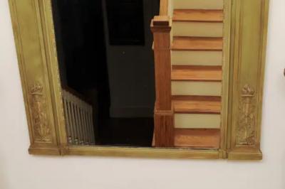 French 1870s Napol on III Period Painted Trumeau Mirror with Floral Oil Painting