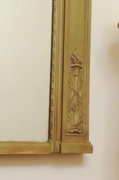 French 1870s Napol on III Period Painted Trumeau Mirror with Floral Oil Painting