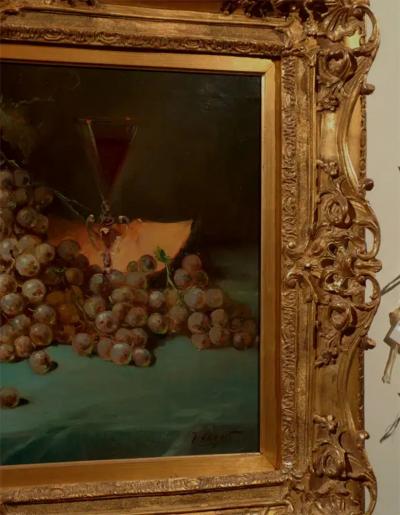 French 1870s Napoleon III Period Still Life Painting with Giltwood Carved Frame