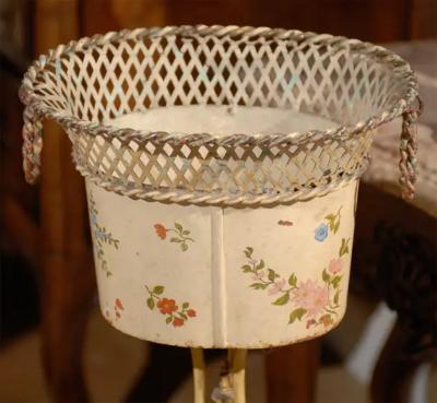 French 1870s T le and Iron Jardini re with Floral D cor and Scrolling Base