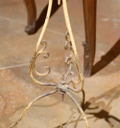 French 1870s T le and Iron Jardini re with Floral D cor and Scrolling Base