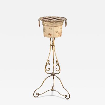 French 1870s T le and Iron Jardini re with Floral D cor and Scrolling Base