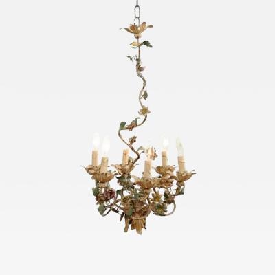 French 1880s Belle poque Painted T le Six Light Chandelier with Petite Flowers