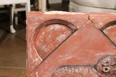 French 1880s Red Terracotta Panel Depicting a Ram on a Quadrilobe