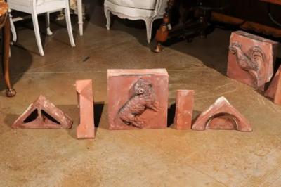 French 1880s Red Terracotta Panel Depicting a Ram on a Quadrilobe