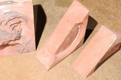 French 1880s Red Terracotta Panel Depicting a Rooster on a Quadrilobe