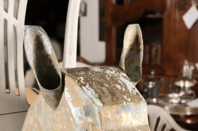 French 1890s Gilded Zinc Horse Head Sculpture with Angular Traits and Patina
