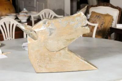 French 1890s Gilded Zinc Horse Head Sculpture with Angular Traits and Patina