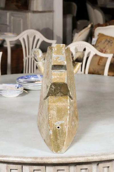 French 1890s Gilded Zinc Horse Head Sculpture with Angular Traits and Patina
