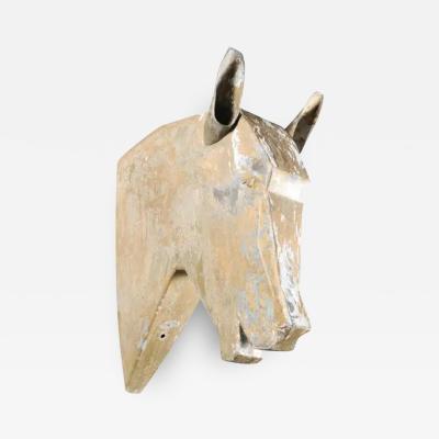 French 1890s Gilded Zinc Horse Head Sculpture with Angular Traits and Patina