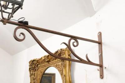 French 1890s Iron and Copper Wall Lantern with Four Lights and Scrolling Bracket
