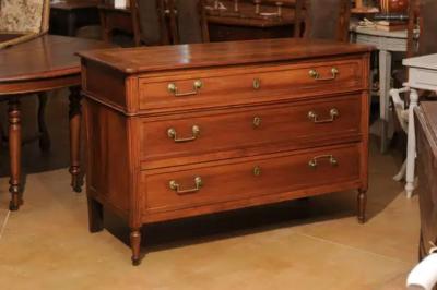 French 1890s Louis XVI Style Three Drawer Commode with Rounded Fluted Side Posts