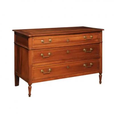 French 1890s Louis XVI Style Three Drawer Commode with Rounded Fluted Side Posts