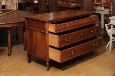 French 1890s Louis XVI Style Three Drawer Commode with Rounded Fluted Side Posts