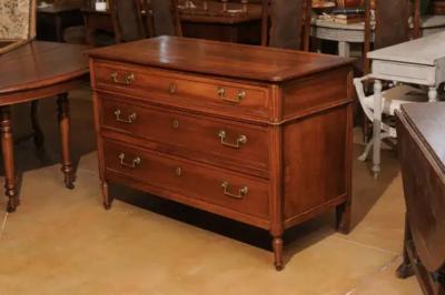 French 1890s Louis XVI Style Three Drawer Commode with Rounded Fluted Side Posts