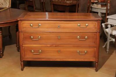 French 1890s Louis XVI Style Three Drawer Commode with Rounded Fluted Side Posts