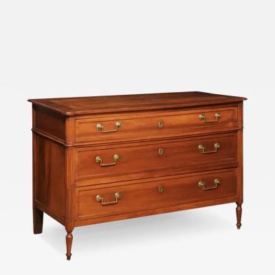 French 1890s Louis XVI Style Three Drawer Commode with Rounded Fluted Side Posts