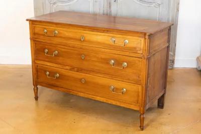 French 1890s Louis XVI Style Three Drawer Commode with Rounded Fluted Side Posts