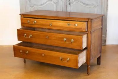 French 1890s Louis XVI Style Three Drawer Commode with Rounded Fluted Side Posts