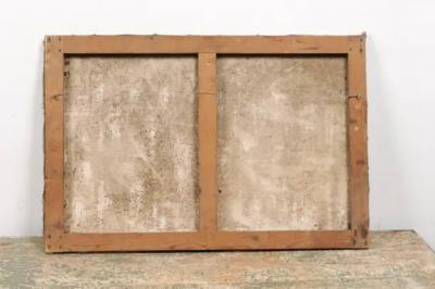 French 1890s Oil Proven al Painting of a Social Gathering in Shades of Blue