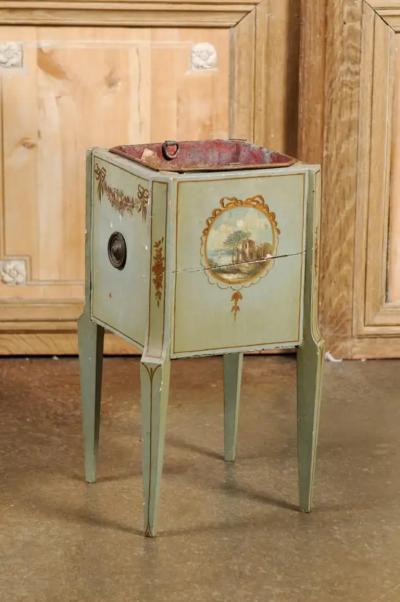 French 1890s Painted Wood Planter with Landscapes in Ribbon Tied Medallions