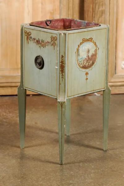 French 1890s Painted Wood Planter with Landscapes in Ribbon Tied Medallions