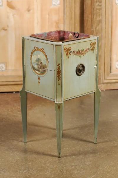 French 1890s Painted Wood Planter with Landscapes in Ribbon Tied Medallions