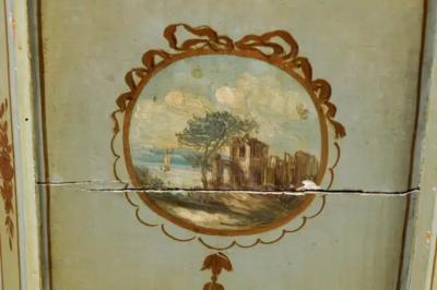 French 1890s Painted Wood Planter with Landscapes in Ribbon Tied Medallions