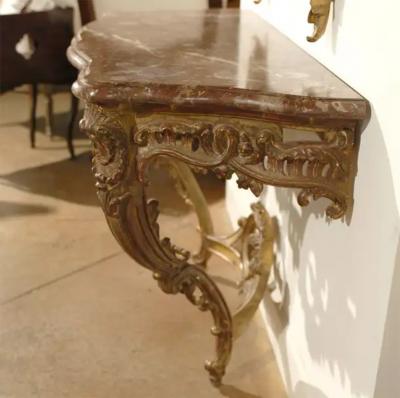 French 1890s Rococo Style Carved Giltwood Console Table with Floral D cor