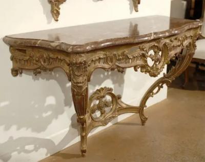 French 1890s Rococo Style Carved Giltwood Console Table with Floral D cor