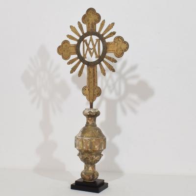 French 18th Century Baroque Gilded Metal Procession Cross