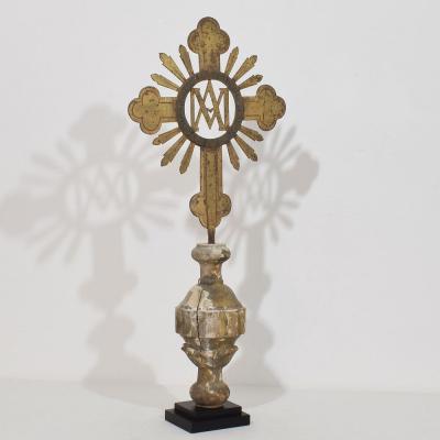 French 18th Century Baroque Gilded Metal Procession Cross