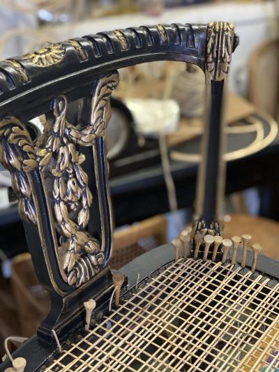 French 18th Century Carved Ebonized Window Bench with Gilded Accents France