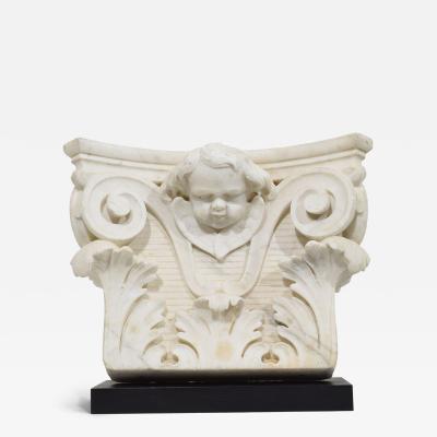 French 18th Century Carved White Marble Capital With Angel Head