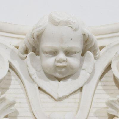 French 18th Century Carved White Marble Capital With Angel Head