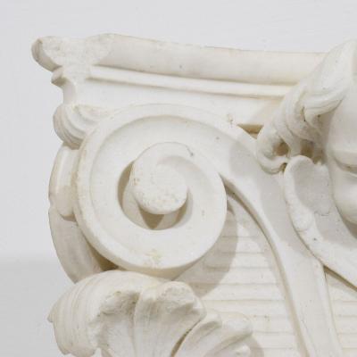 French 18th Century Carved White Marble Capital With Angel Head