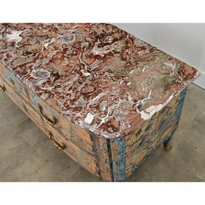 French 18th Century Commode with Original Paint and Marble Top