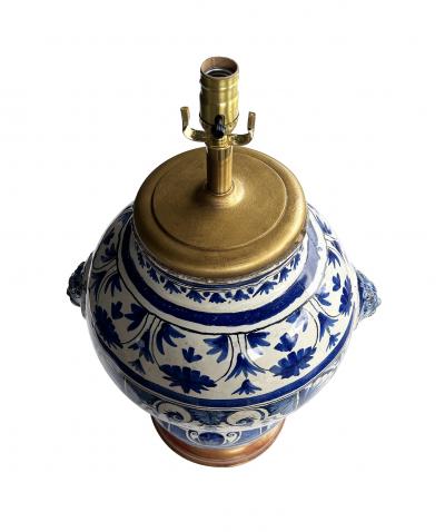 French 18th Century Faience Blue White Apothecary Jar Now Mounted as a Lamp