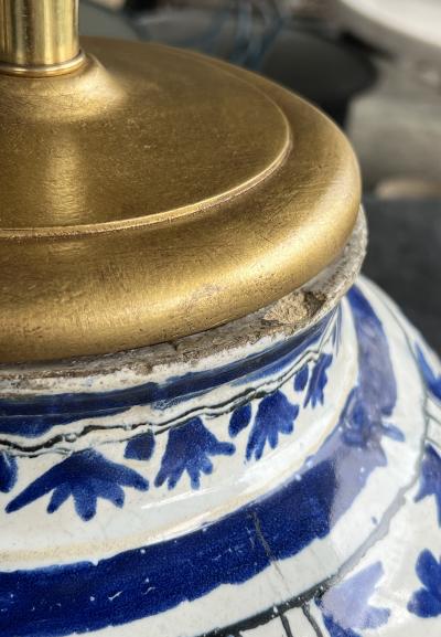 French 18th Century Faience Blue White Apothecary Jar Now Mounted as a Lamp